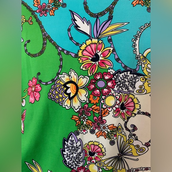 Carmen Marc Valvo Draped Neckline Green Floral Blouse Large Cottagecore‎ Fairy - Picture 7 of 9